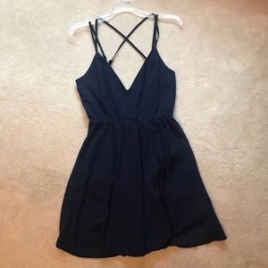 Navy Sleeveless Mini Dress, V-Neck and Low Back